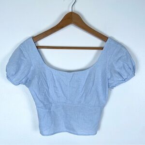 Urban Outfitters Light Blue Puff Sleeve Crop Top Size S Smocked Back Coquette